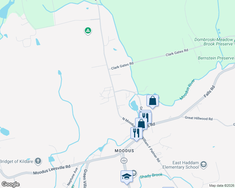 map of restaurants, bars, coffee shops, grocery stores, and more near 31-37 North Moodus Road in East Haddam