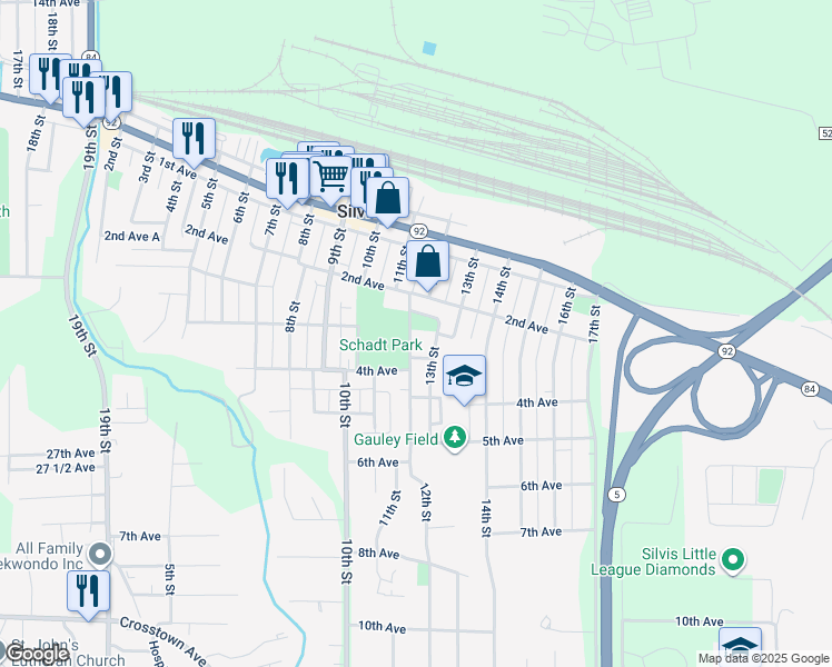 map of restaurants, bars, coffee shops, grocery stores, and more near 1205-1207 3rd Avenue in Silvis