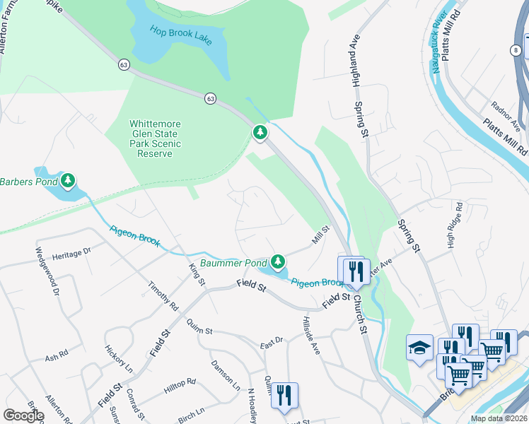 map of restaurants, bars, coffee shops, grocery stores, and more near 48 Round Tree Drive in Naugatuck