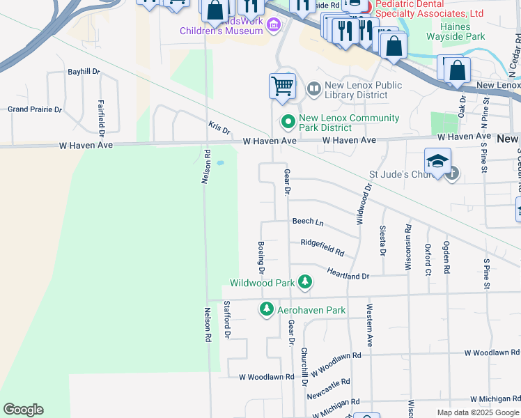 map of restaurants, bars, coffee shops, grocery stores, and more near 816 Aeronca Court in New Lenox