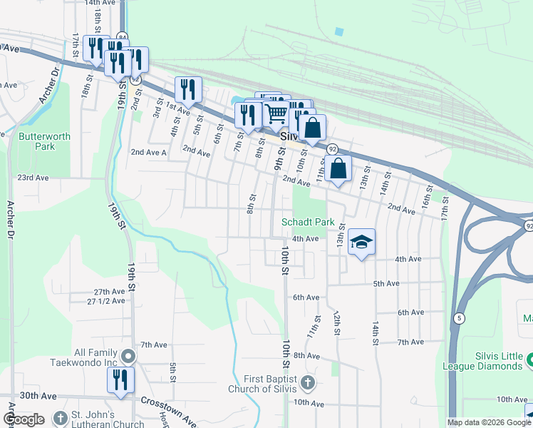 map of restaurants, bars, coffee shops, grocery stores, and more near 324 9th Street in Silvis