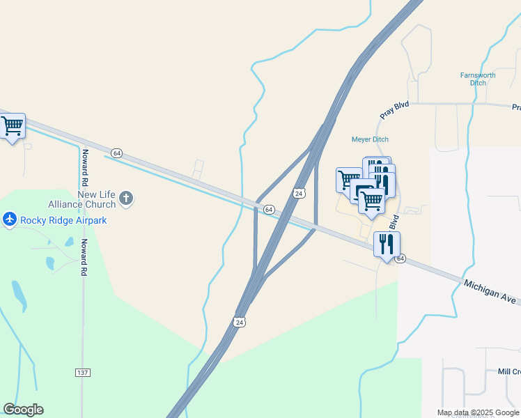 map of restaurants, bars, coffee shops, grocery stores, and more near 8645 Waterville Swanton Road in Waterville