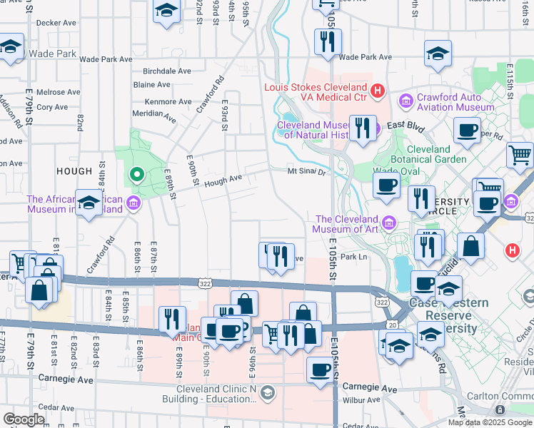 map of restaurants, bars, coffee shops, grocery stores, and more near 9711 Lamont Avenue in Cleveland