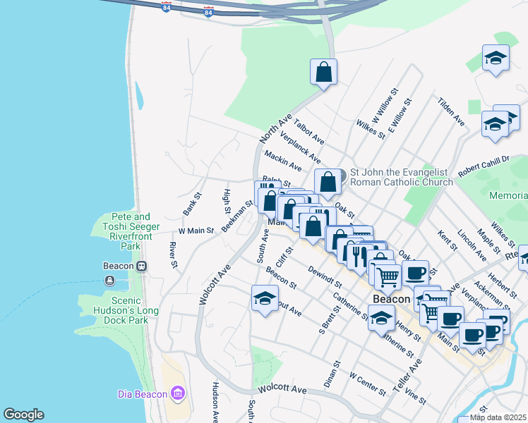 map of restaurants, bars, coffee shops, grocery stores, and more near 1166 North Avenue in Beacon