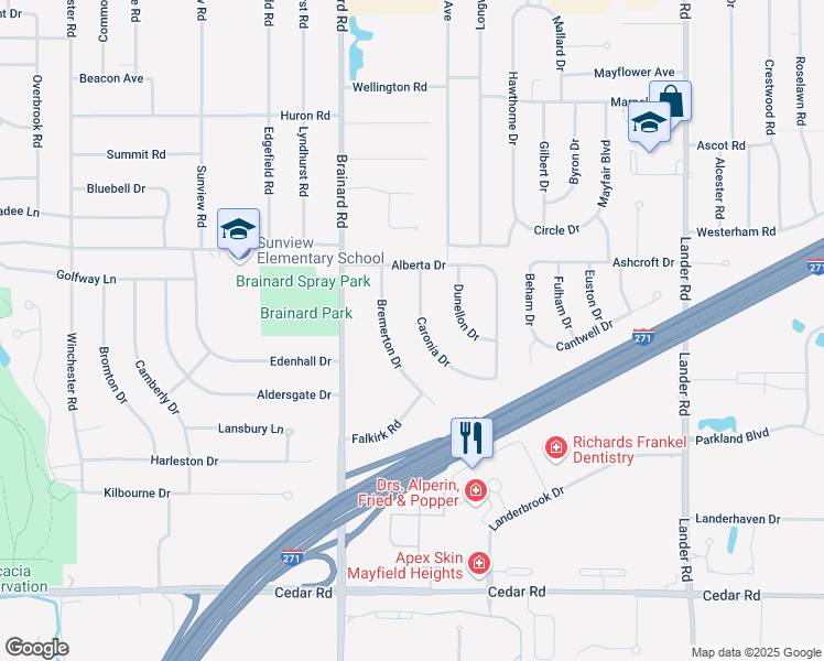 map of restaurants, bars, coffee shops, grocery stores, and more near 1848 Caronia Drive in Lyndhurst