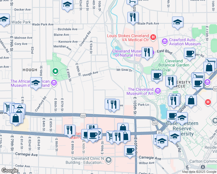 map of restaurants, bars, coffee shops, grocery stores, and more near 9711 Lamont Avenue in Cleveland