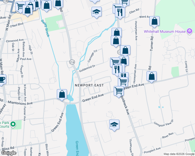 map of restaurants, bars, coffee shops, grocery stores, and more near 17 Longmeadow Avenue in Middletown