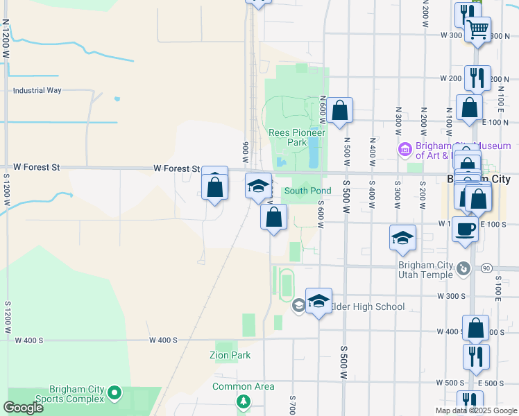 map of restaurants, bars, coffee shops, grocery stores, and more near 82 South 800 West in Brigham City