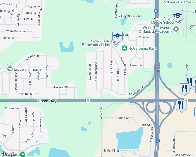 map of restaurants, bars, coffee shops, grocery stores, and more near 937 Dartmouth Avenue in Matteson