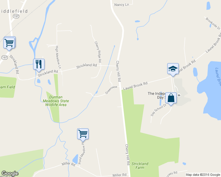 map of restaurants, bars, coffee shops, grocery stores, and more near 17 Greenview in Middlefield