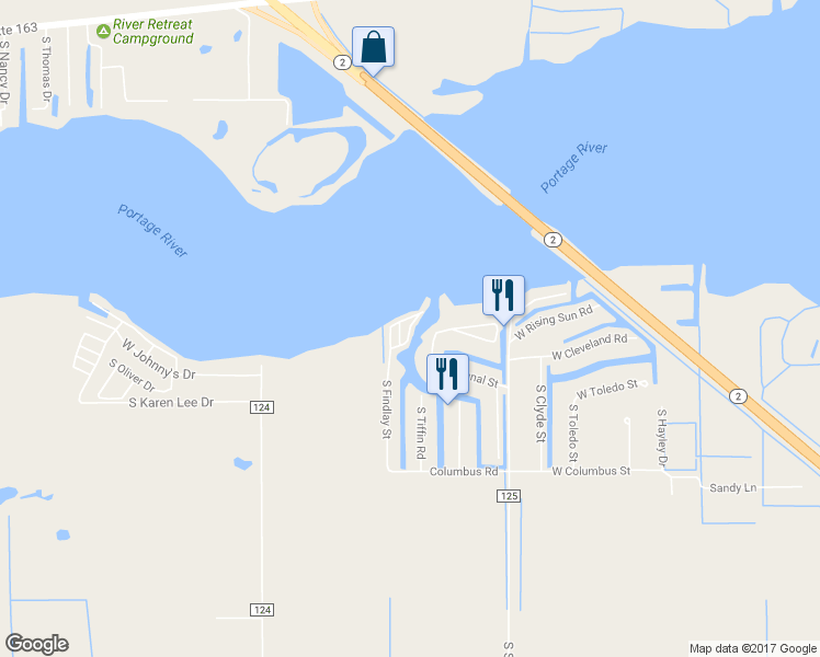 map of restaurants, bars, coffee shops, grocery stores, and more near Portage Cove Park and Marina Condominiums in Ottawa County