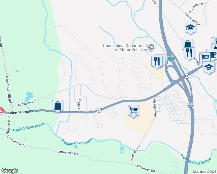 map of restaurants, bars, coffee shops, grocery stores, and more near 17 Briar Hill Road in Norwich