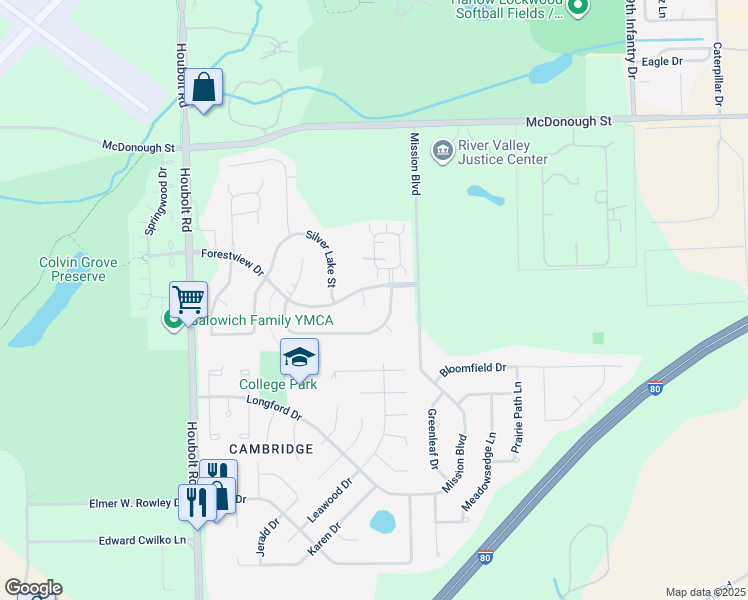 map of restaurants, bars, coffee shops, grocery stores, and more near 641 Berry Ridge Drive in Joliet