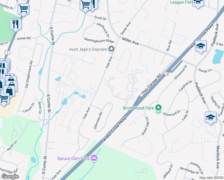 map of restaurants, bars, coffee shops, grocery stores, and more near 600 Yale Avenue in Meriden