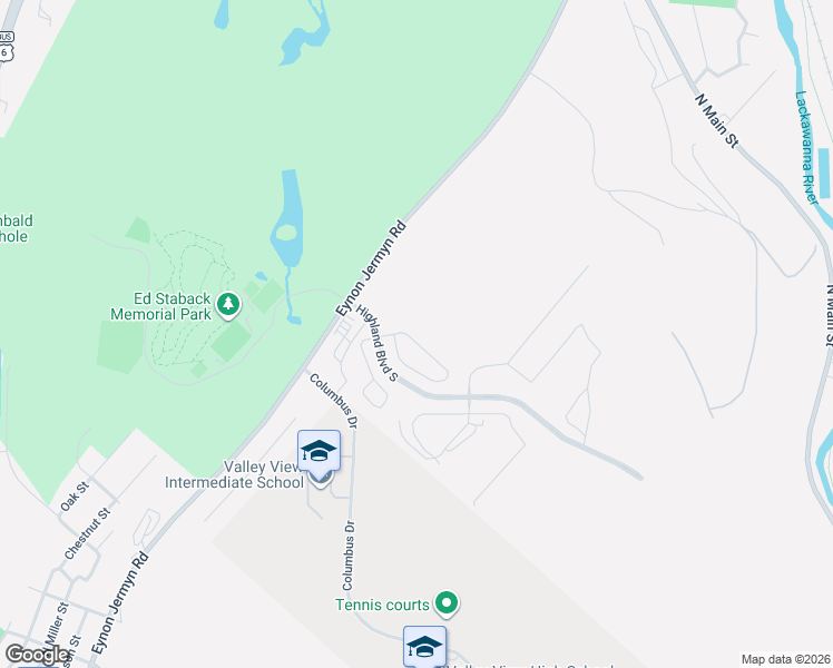 map of restaurants, bars, coffee shops, grocery stores, and more near 410 Foxtail Circle in Archbald