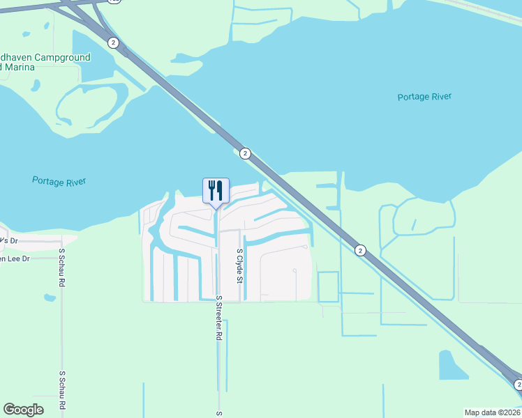 map of restaurants, bars, coffee shops, grocery stores, and more near 2885 West Rising Sun Road in Port Clinton