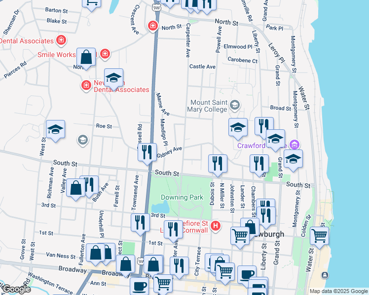 map of restaurants, bars, coffee shops, grocery stores, and more near 138 Gidney Avenue in Newburgh