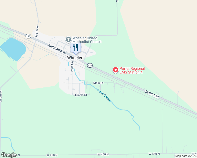 map of restaurants, bars, coffee shops, grocery stores, and more near 119 Main Street in Wheeler