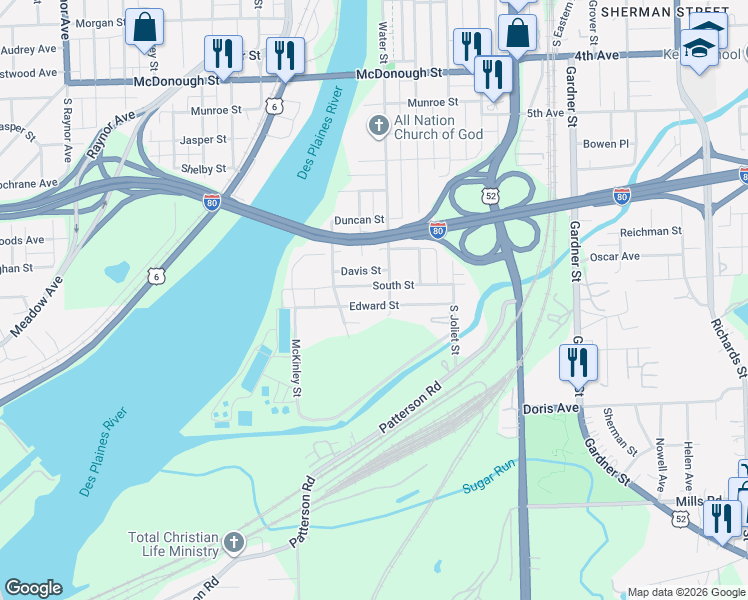 map of restaurants, bars, coffee shops, grocery stores, and more near 206 Davis Avenue in Rockdale