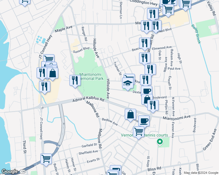 map of restaurants, bars, coffee shops, grocery stores, and more near 47 Hillside Avenue in Newport