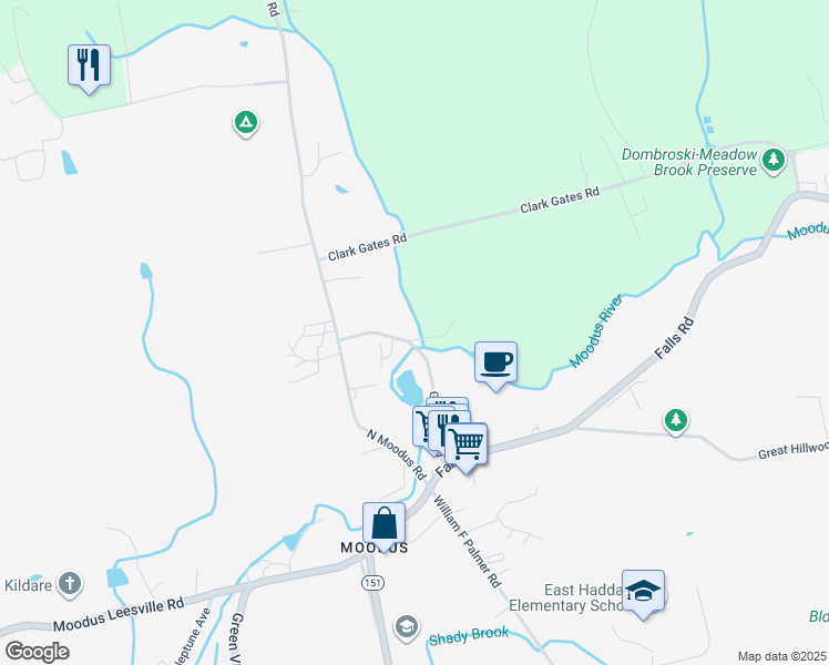map of restaurants, bars, coffee shops, grocery stores, and more near 28 Grist Mill Road in East Haddam