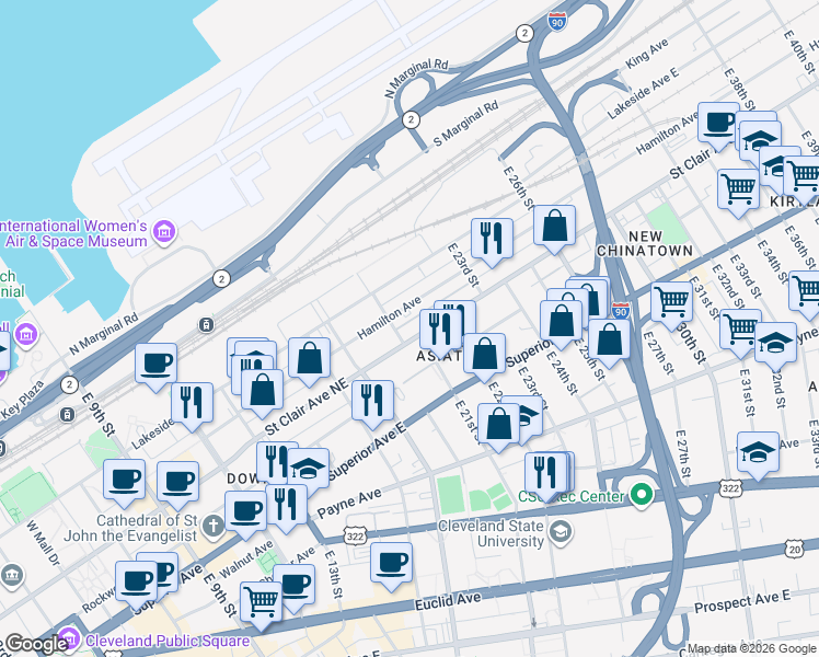 map of restaurants, bars, coffee shops, grocery stores, and more near 2001 Hamilton Avenue in Cleveland