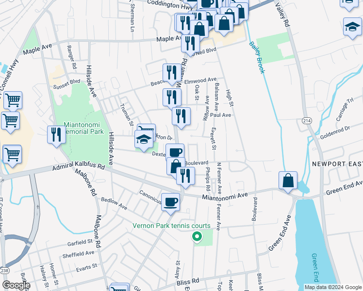 map of restaurants, bars, coffee shops, grocery stores, and more near 43 Fairview Avenue in Middletown