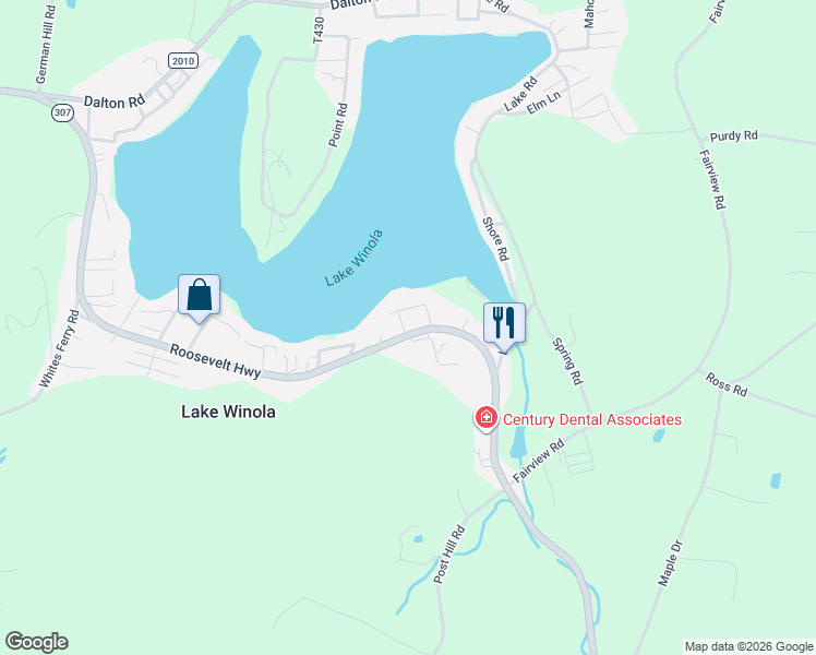 map of restaurants, bars, coffee shops, grocery stores, and more near 1085 Pennsylvania 307 in Factoryville