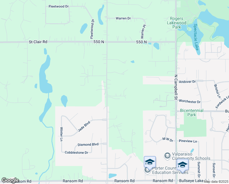 map of restaurants, bars, coffee shops, grocery stores, and more near 148 West 550 North in Valparaiso