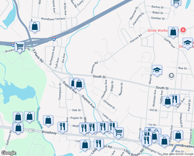 map of restaurants, bars, coffee shops, grocery stores, and more near 679 South Street in Newburgh