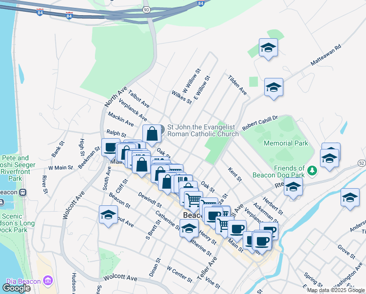 map of restaurants, bars, coffee shops, grocery stores, and more near 82 Verplanck Avenue in Beacon
