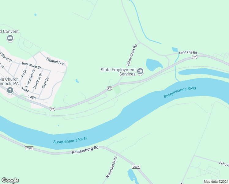map of restaurants, bars, coffee shops, grocery stores, and more near State Highway 92 in Tunkhannock