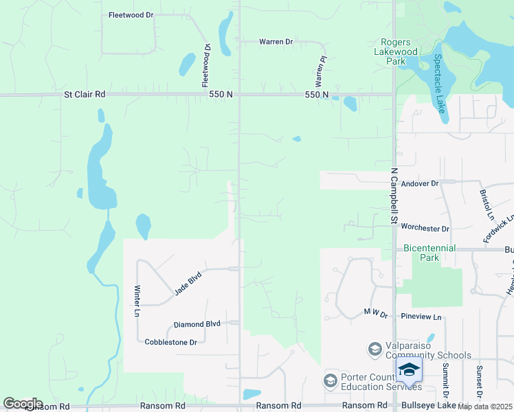 map of restaurants, bars, coffee shops, grocery stores, and more near 148 West 550 North in Valparaiso