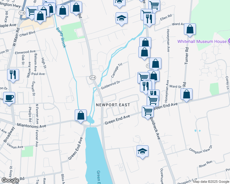 map of restaurants, bars, coffee shops, grocery stores, and more near 12 Longmeadow Avenue in Middletown