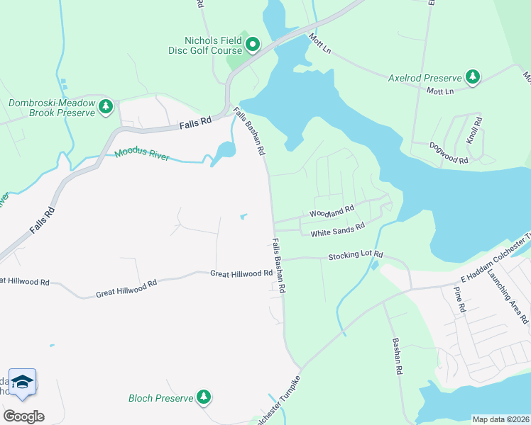 map of restaurants, bars, coffee shops, grocery stores, and more near 56 Falls Bashan Road in East Haddam