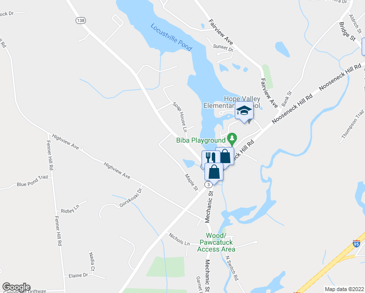 map of restaurants, bars, coffee shops, grocery stores, and more near 33 Spring Street in Hopkinton