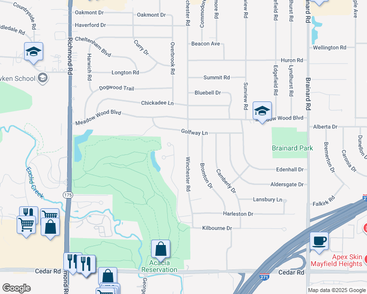 map of restaurants, bars, coffee shops, grocery stores, and more near 1856 Winchester Road in Lyndhurst