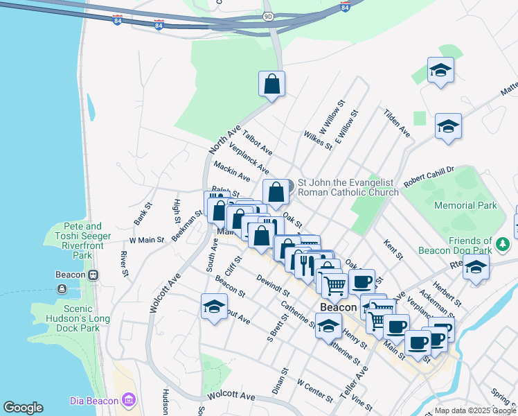 map of restaurants, bars, coffee shops, grocery stores, and more near 29 Ralph Street in Beacon