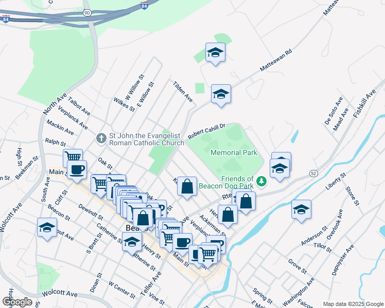 map of restaurants, bars, coffee shops, grocery stores, and more near 92 Wilkes Street in Beacon