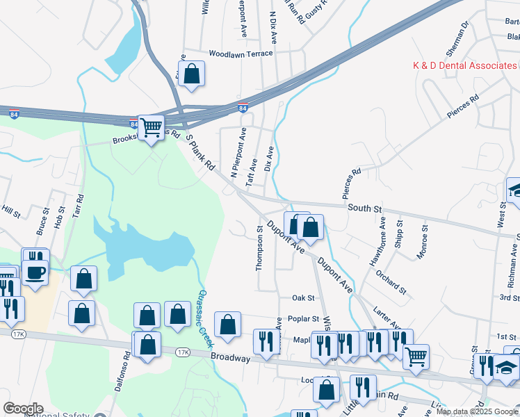 map of restaurants, bars, coffee shops, grocery stores, and more near 300 Dupont Avenue in Newburgh