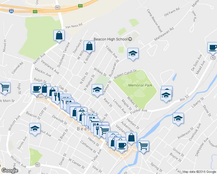 map of restaurants, bars, coffee shops, grocery stores, and more near 94 Maple Street in Beacon