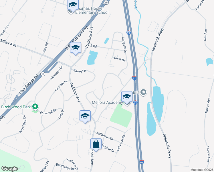 map of restaurants, bars, coffee shops, grocery stores, and more near 22 Palmer Drive in Meriden