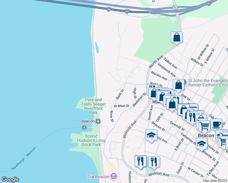 map of restaurants, bars, coffee shops, grocery stores, and more near 6 Edgewater Place in Beacon