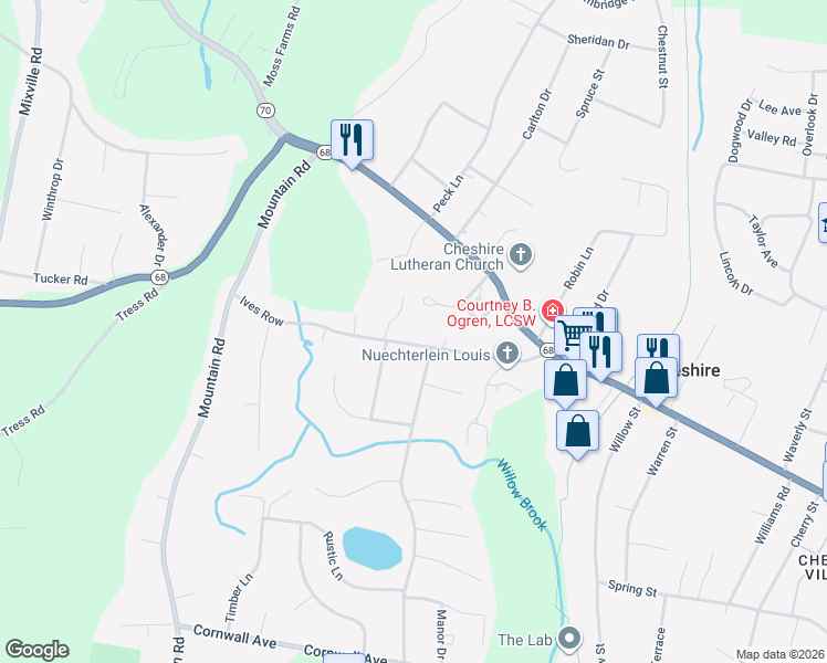 map of restaurants, bars, coffee shops, grocery stores, and more near 724 Ives Row in Cheshire