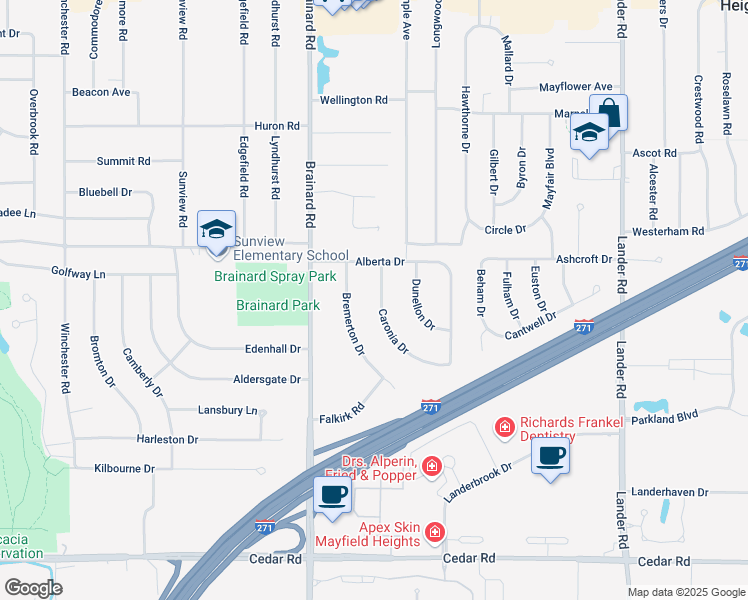 map of restaurants, bars, coffee shops, grocery stores, and more near 1848 Caronia Drive in Lyndhurst