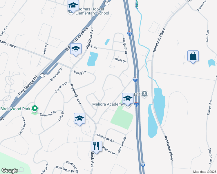 map of restaurants, bars, coffee shops, grocery stores, and more near 22 Palmer Drive in Meriden