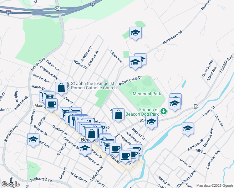 map of restaurants, bars, coffee shops, grocery stores, and more near 94 Maple Street in Beacon