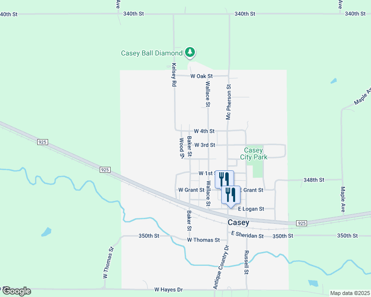 map of restaurants, bars, coffee shops, grocery stores, and more near 903 Baker Street in Casey