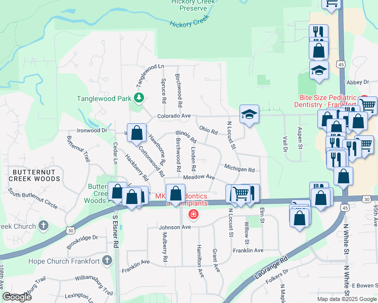 map of restaurants, bars, coffee shops, grocery stores, and more near 546 Linden Road in Frankfort
