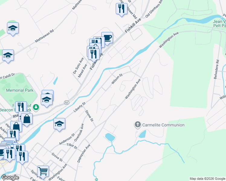 map of restaurants, bars, coffee shops, grocery stores, and more near 115 Wesley Avenue in Beacon